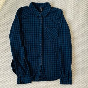Paige Women’s Flannel Blue Black Plaid Button Down Long Sleeve Shirt XS Grunge